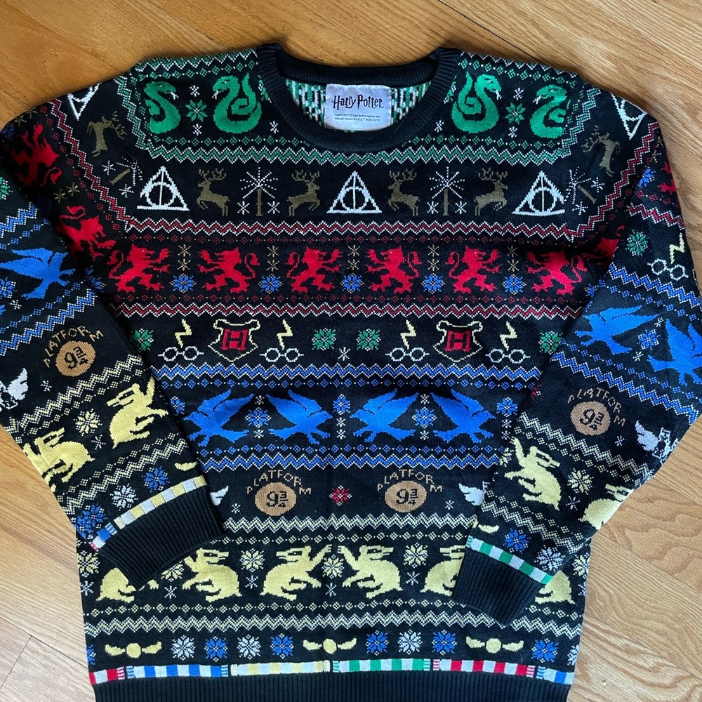 Harry Potter Hogwarts Houses Holiday Christmas Sweater Licensed Numskull